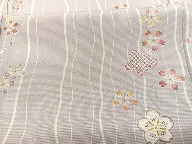 平和屋着物▽上質な小紋　単衣　桜よろけ縞　正絹　逸品　BAAY4169hv