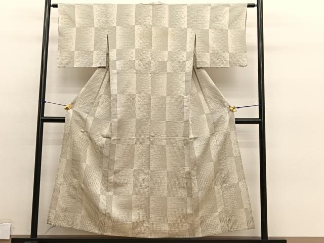 平和屋着物▽上質なお召　単衣　めがね織　横段文　正絹　逸品　BAAY4174hv