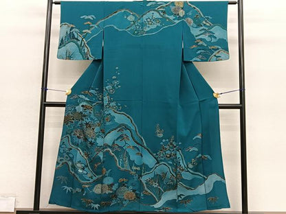 平和屋着物▽訪問着　単衣　重山花文　金銀彩　正絹　逸品　BAAY4175hv