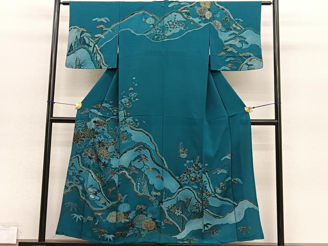 平和屋着物▽訪問着　単衣　重山花文　金銀彩　正絹　逸品　BAAY4175hv