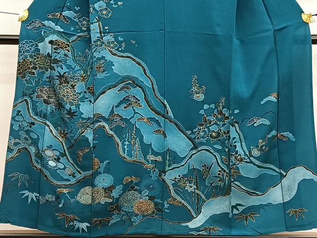 平和屋着物▽訪問着　単衣　重山花文　金銀彩　正絹　逸品　BAAY4175hv