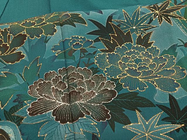 平和屋着物▽訪問着　単衣　重山花文　金銀彩　正絹　逸品　BAAY4175hv