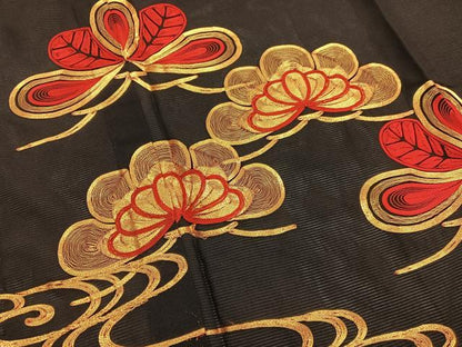 平和屋着物＊夏物　黒留袖　絽　総駒刺繍　流水松文　金糸　洗える着物　BAAY4181hv