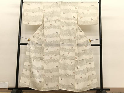 平和屋着物＊夏物　小紋　絽　手描き　飛鳥花蝶文　金彩　正絹　逸品　BAAY4182hv