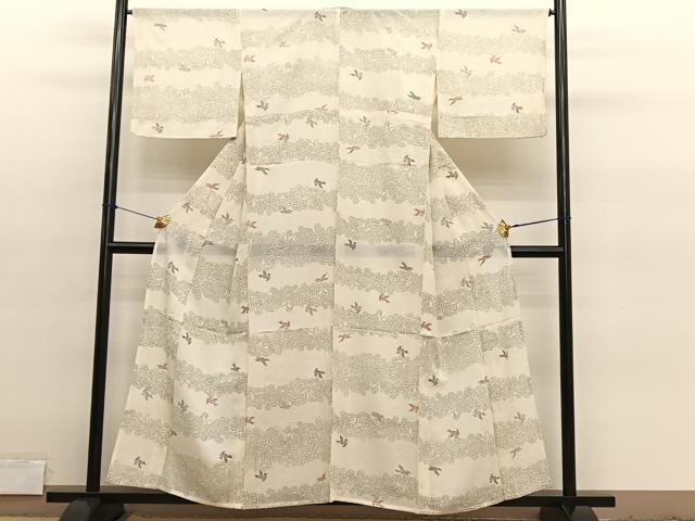 平和屋着物＊夏物　小紋　絽　手描き　飛鳥花蝶文　金彩　正絹　逸品　BAAY4182hv