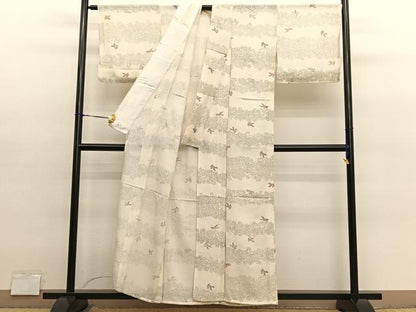平和屋着物＊夏物　小紋　絽　手描き　飛鳥花蝶文　金彩　正絹　逸品　BAAY4182hv