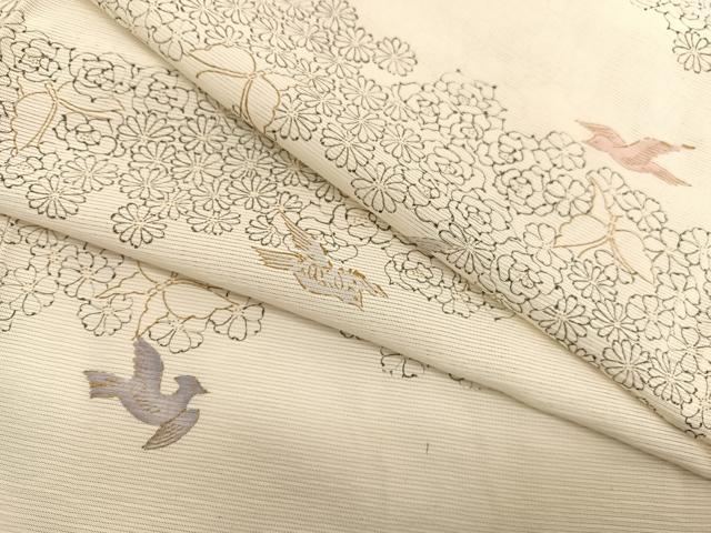平和屋着物＊夏物　小紋　絽　手描き　飛鳥花蝶文　金彩　正絹　逸品　BAAY4182hv