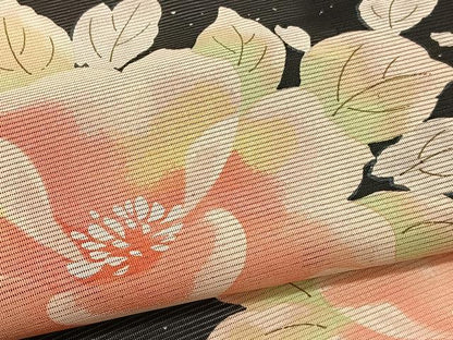 平和屋着物＊夏物　訪問着　絽　牡丹　黒地　洗える着物　BAAY4183hv
