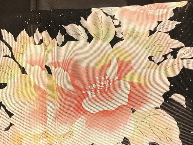 平和屋着物＊夏物　訪問着　絽　牡丹　黒地　洗える着物　BAAY4183hv