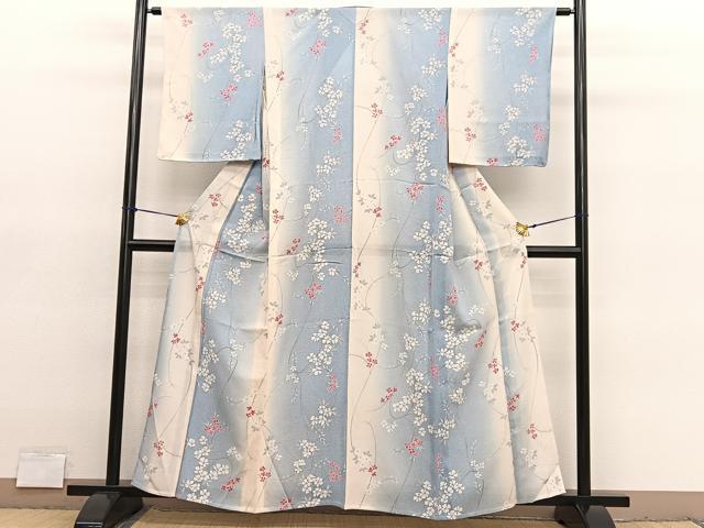 平和屋着物＊夏物　小紋　絽　枝花文　暈し染め　正絹　逸品　未使用　BAAY4185hv