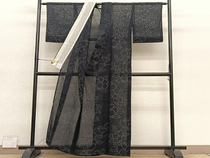 平和屋着物＊夏物　紗紬　椿　正絹　逸品　BAAY4186hv