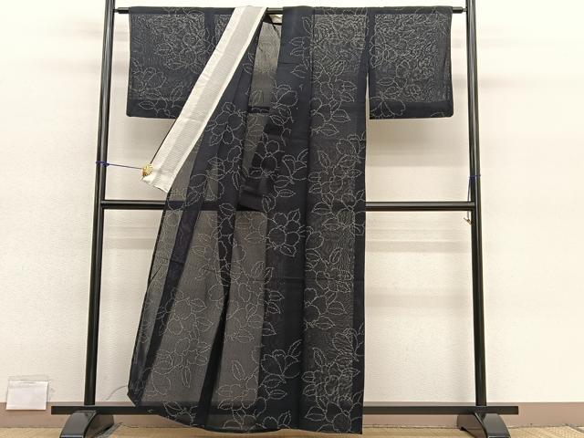 平和屋着物＊夏物　紗紬　椿　正絹　逸品　BAAY4186hv