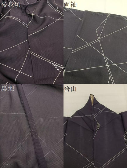 平和屋着物＊夏物　小紋　絽　幾何学花文　銀彩　正絹　逸品　BAAY4187hv