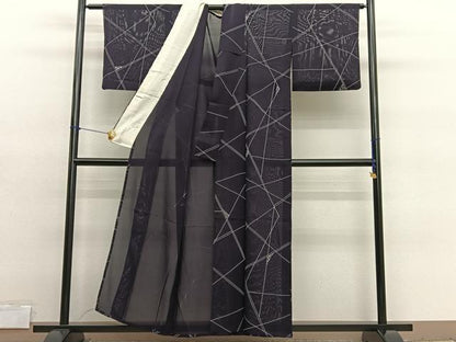 平和屋着物＊夏物　小紋　絽　幾何学花文　銀彩　正絹　逸品　BAAY4187hv