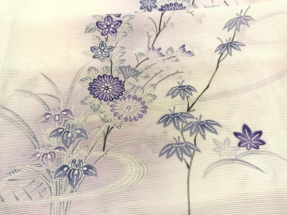 平和屋着物＊夏物　小紋　絽　秋草文　暈し染め　正絹　逸品　BAAY4191hv
