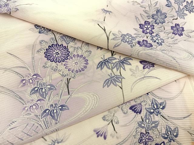 平和屋着物＊夏物　小紋　絽　秋草文　暈し染め　正絹　逸品　BAAY4191hv