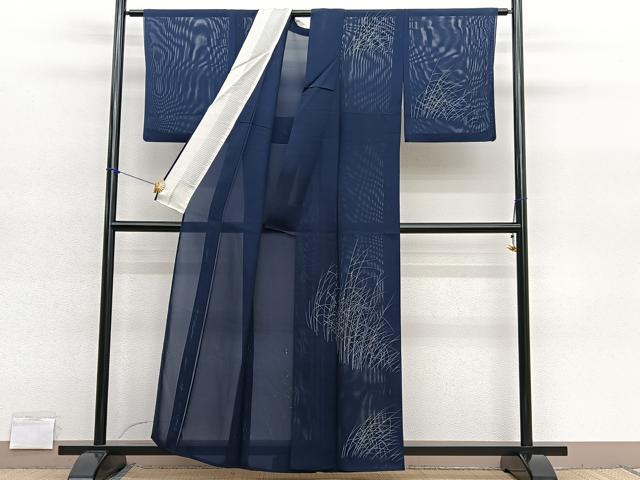 平和屋着物＊夏物　訪問着　絽　刺繍　草葉文　銀糸　正絹　逸品　BAAY4192hv