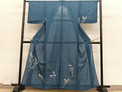 平和屋着物＊夏物　訪問着　絽　秋草文　銀彩　正絹　逸品　BAAY4193hv