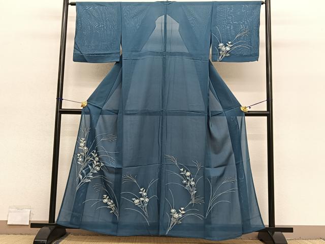 平和屋着物＊夏物　訪問着　絽　秋草文　銀彩　正絹　逸品　BAAY4193hv