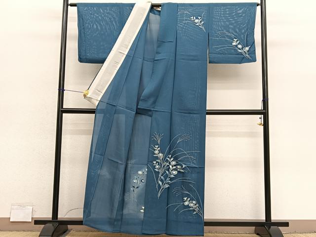 平和屋着物＊夏物　訪問着　絽　秋草文　銀彩　正絹　逸品　BAAY4193hv