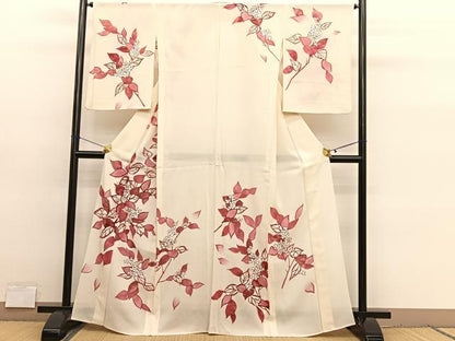 平和屋着物＊夏物　訪問着　絽　枝花文　銀彩　正絹　逸品　BAAY4195hv