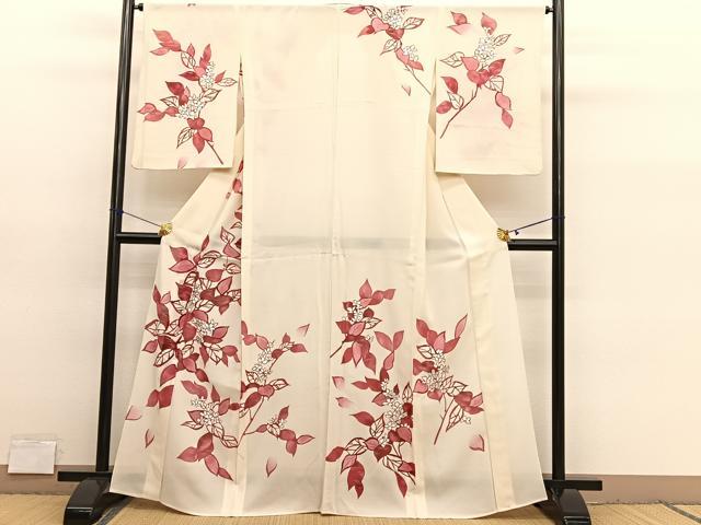 平和屋着物＊夏物　訪問着　絽　枝花文　銀彩　正絹　逸品　BAAY4195hv