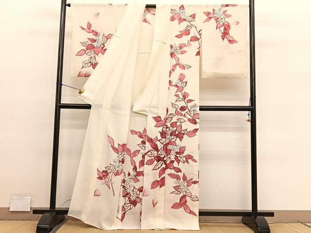 平和屋着物＊夏物　訪問着　絽　枝花文　銀彩　正絹　逸品　BAAY4195hv