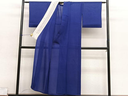 平和屋着物＊夏物　色無地　氷割れ紋紗　鉄紺色　正絹　逸品　BAAY4202hv
