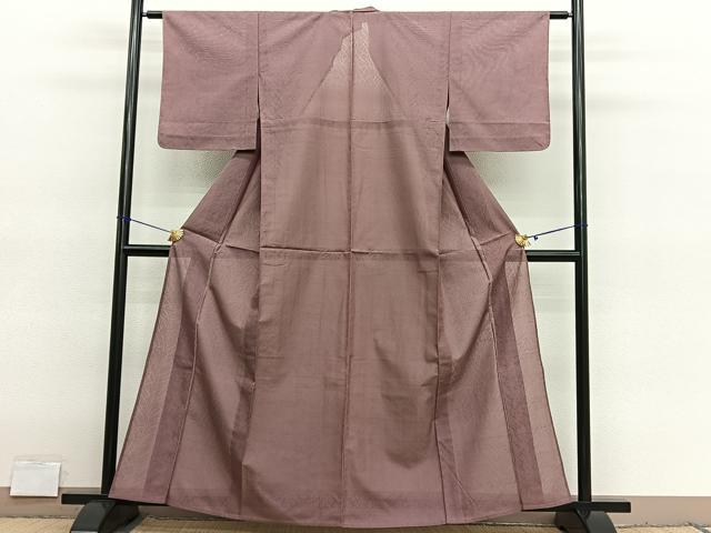 平和屋着物＊夏物　色無地　草葉紋紗　赭色　正絹　逸品　BAAY4205hv
