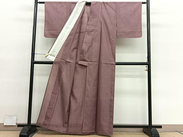 平和屋着物＊夏物　色無地　草葉紋紗　赭色　正絹　逸品　BAAY4205hv