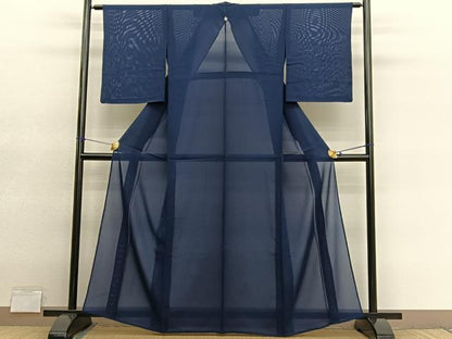 平和屋着物＊夏物　色無地　絽　藍鉄色　正絹　逸品　BAAY4209hv