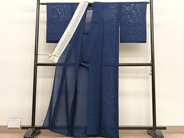 平和屋着物＊夏物　色無地　絽　藍鉄色　正絹　逸品　BAAY4209hv