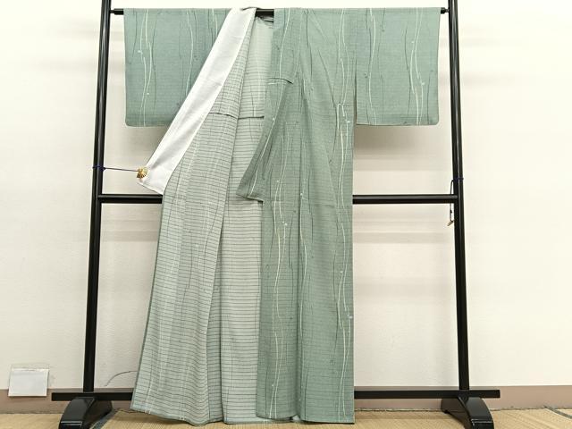 平和屋着物＊夏物　小紋　絽縮緬　流線文　洗える着物　未使用　BAAY4216hv