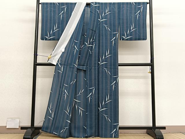 平和屋着物＊夏物　小紋　紗　枝葉文　洗える着物　BAAY4219hv