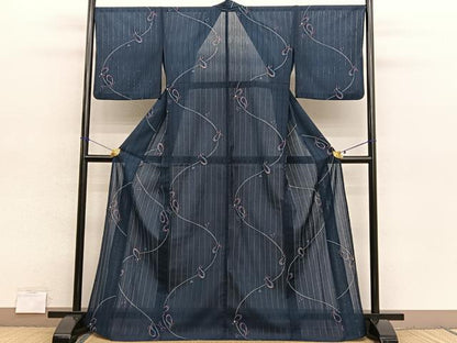 平和屋着物＊夏物　小紋　縦絽　瓢箪　洗える着物　BAAY4222hv