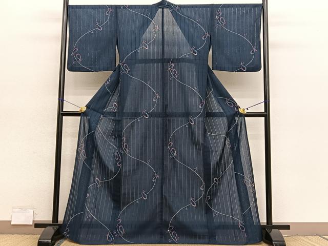 平和屋着物＊夏物　小紋　縦絽　瓢箪　洗える着物　BAAY4222hv