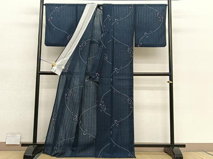 平和屋着物＊夏物　小紋　縦絽　瓢箪　洗える着物　BAAY4222hv