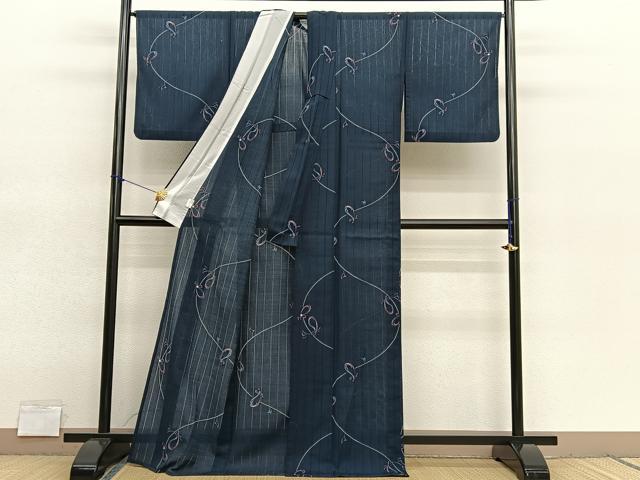 平和屋着物＊夏物　小紋　縦絽　瓢箪　洗える着物　BAAY4222hv