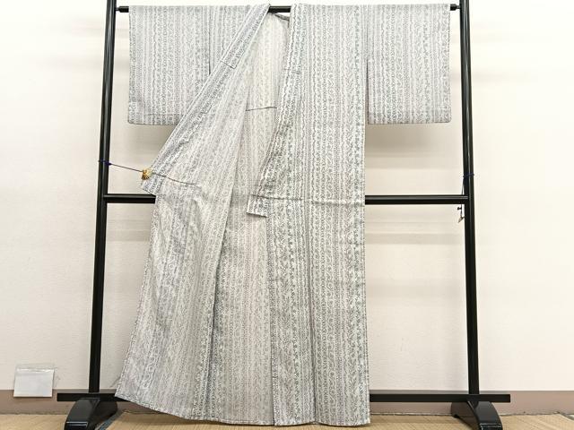 平和屋着物＊夏物　小紋　紗　花唐草文　洗える着物　BAAY4228hv