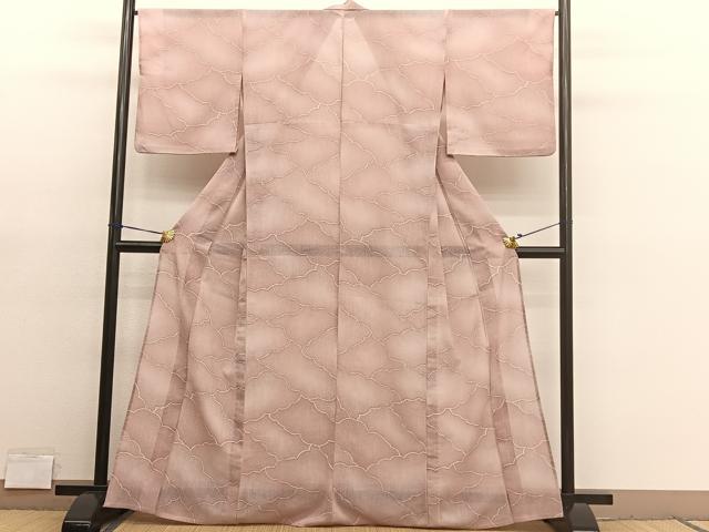 平和屋着物＊夏物　小紋　紗　瑞雲　暈し染め　洗える着物　BAAY4230hv