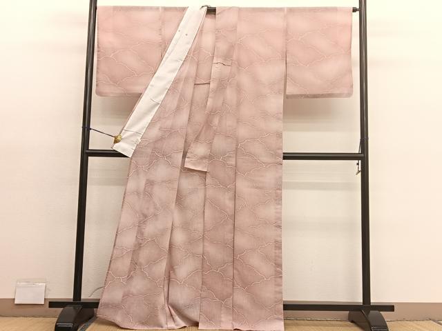 平和屋着物＊夏物　小紋　紗　瑞雲　暈し染め　洗える着物　BAAY4230hv