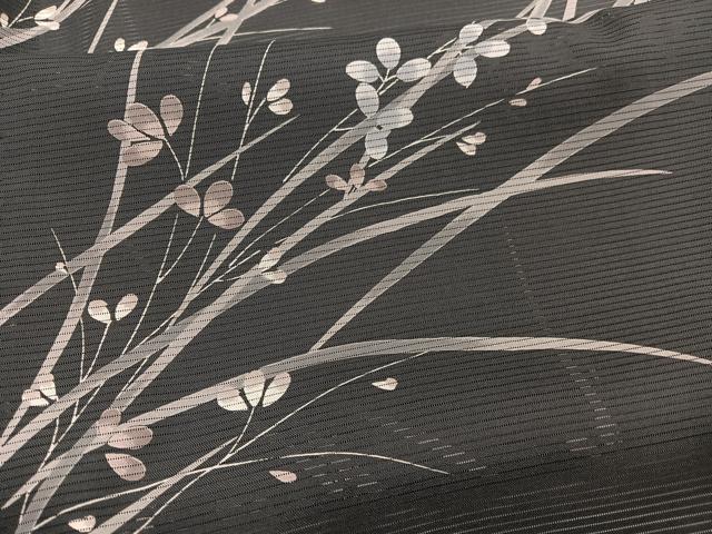 平和屋着物＊夏物　小紋　絽　秋草文　黒地　ロング丈　洗える着物　未使用　BAAY4237hv