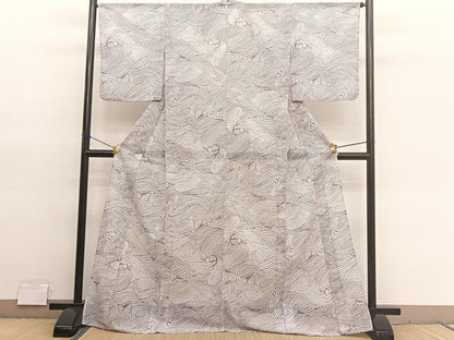 平和屋着物＊夏物　小紋　紗　立波文　洗える着物　BAAY4240hv