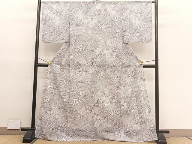 平和屋着物＊夏物　小紋　紗　立波文　洗える着物　BAAY4240hv