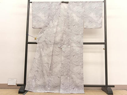平和屋着物＊夏物　小紋　紗　立波文　洗える着物　BAAY4240hv