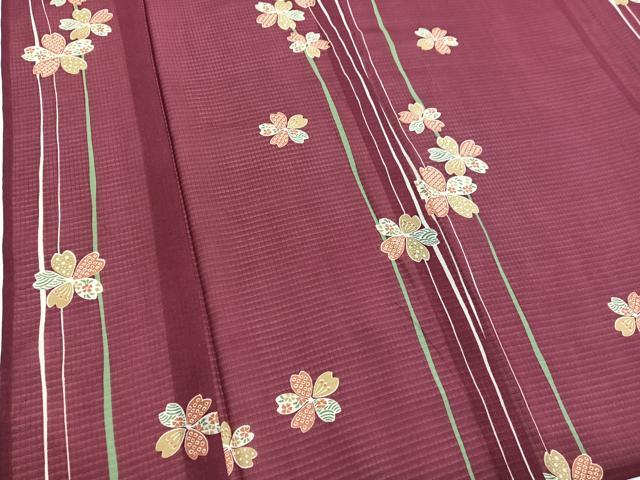 平和屋着物＊夏物　小紋　紅梅織　桜　洗える着物　BAAY4248hv