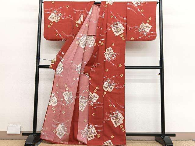 平和屋着物＊夏物　小紋　紗　源氏香立波花兎文　洗える着物　BAAY4253hv