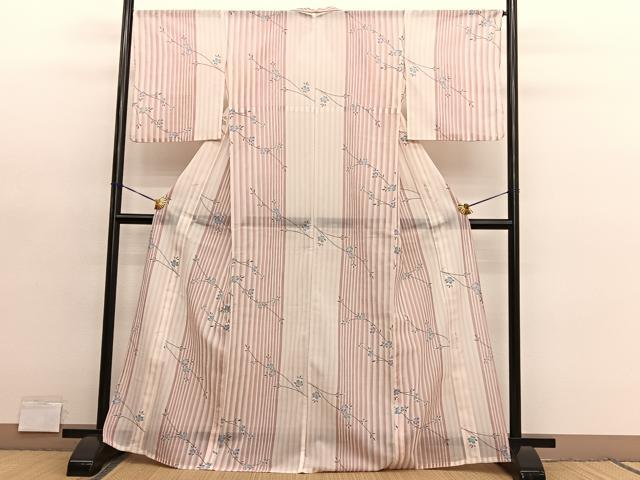 平和屋着物＊夏物　小紋　紗　枝花文　暈し染め　洗える着物　BAAY4256hv