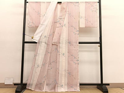 平和屋着物＊夏物　小紋　紗　枝花文　暈し染め　洗える着物　BAAY4256hv