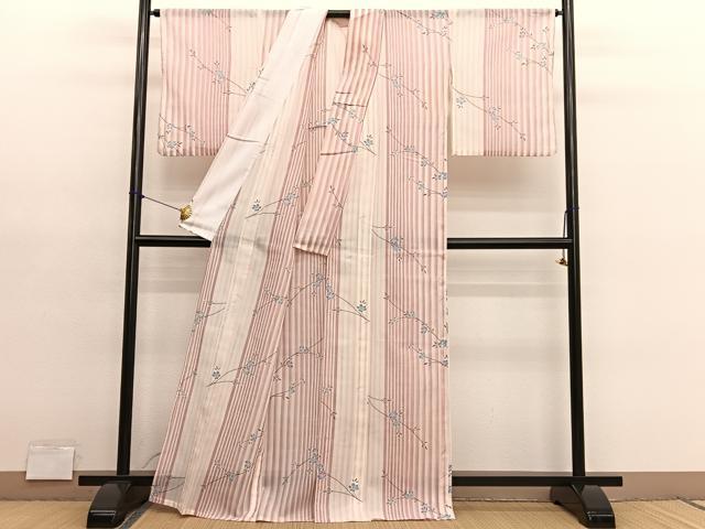 平和屋着物＊夏物　小紋　紗　枝花文　暈し染め　洗える着物　BAAY4256hv